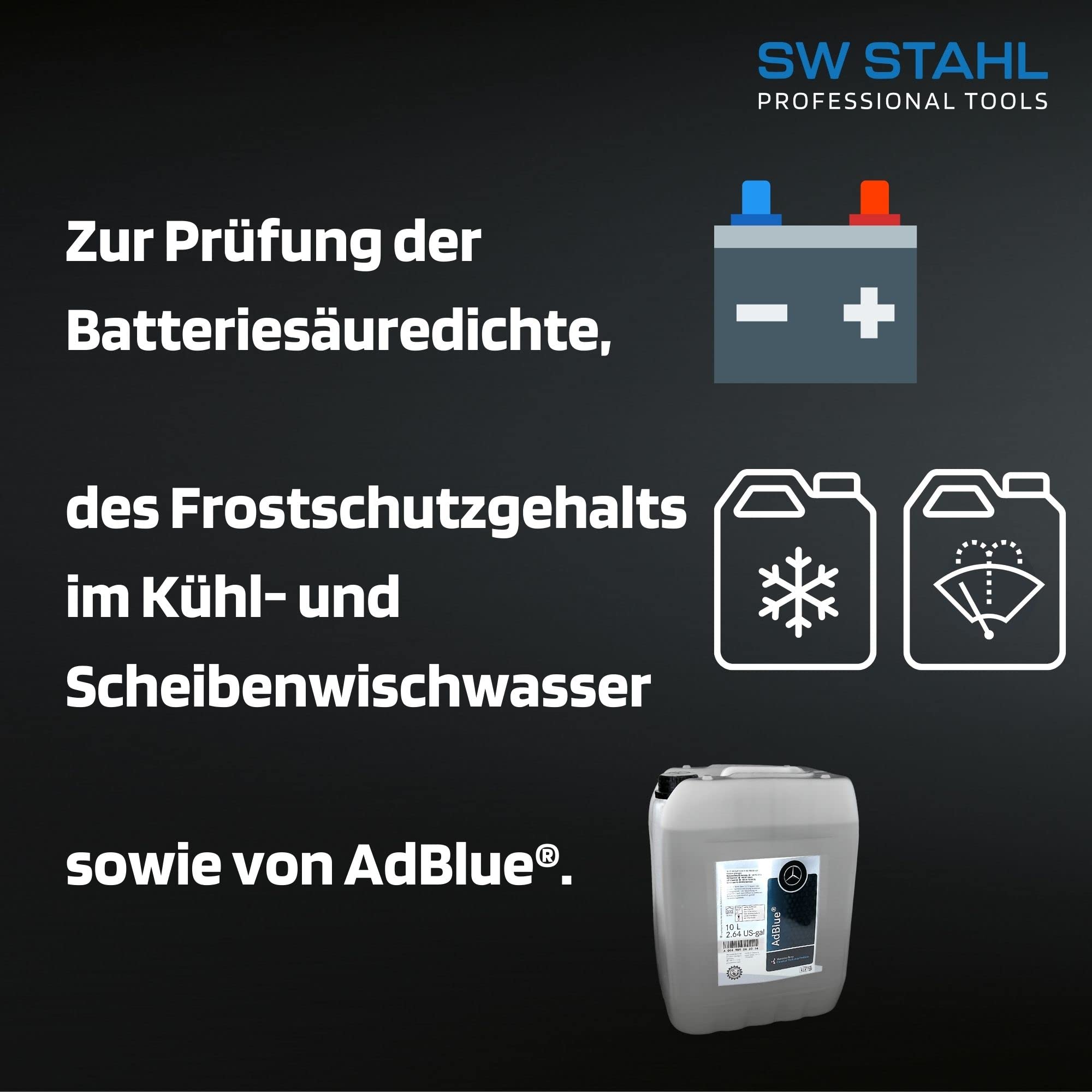 SW STAHL 21550L Rifrattometro per Antigelo e Acido Batteria - Professionale | Dispositivo di precisione per testare liquido lavavetri, AdBlue e densità elettrolitica, ideale per officine e auto.