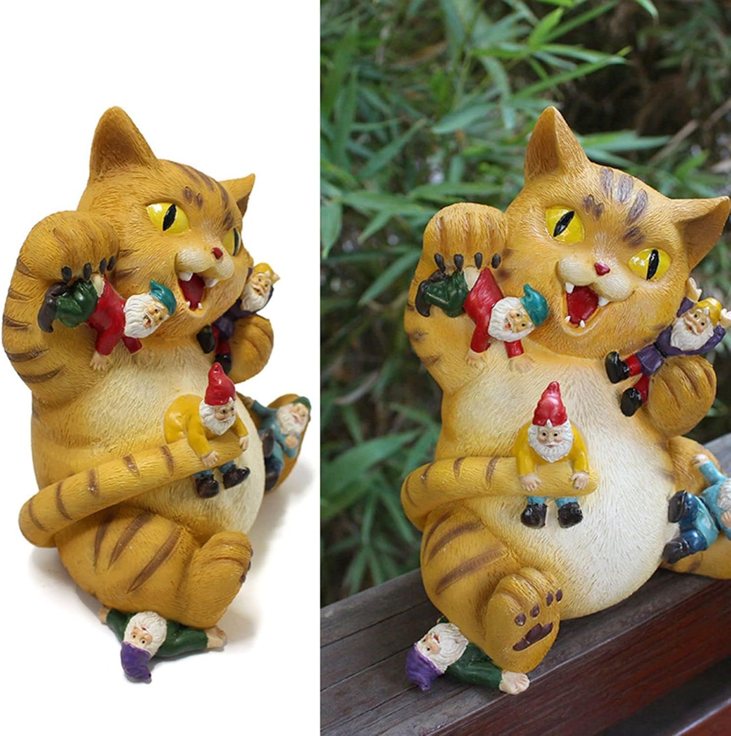 Cat Gnome Garden Statue, Funny Cartoon Yellow Cat Figurine Outdoor Decor Resin Cat Sculpture for Patio Garden Desk Home Decor - Image 6