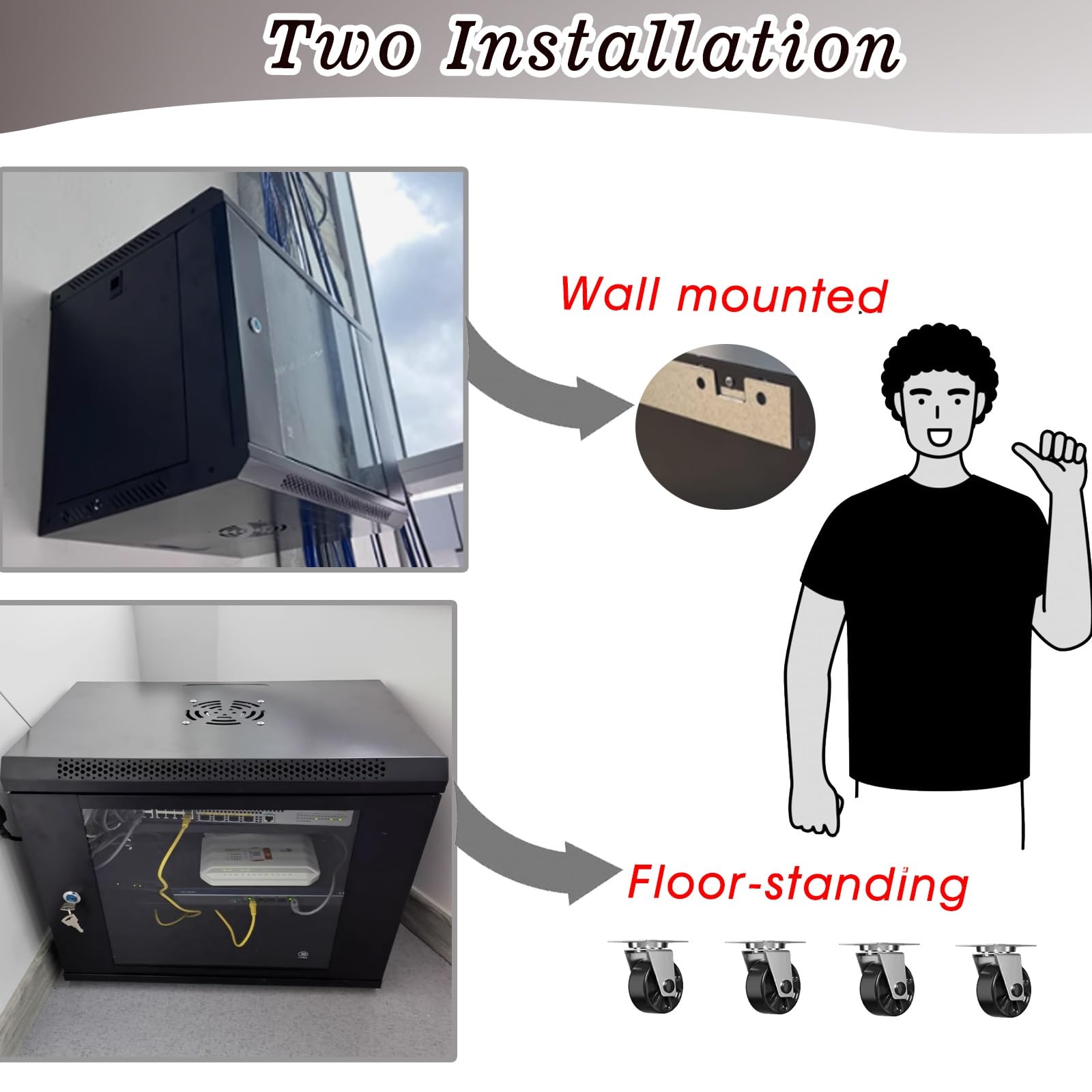 Server Rack Cabinet con serratura per apparecchiature di rete IT, sistemi A/V e uso residenziale/commerciale