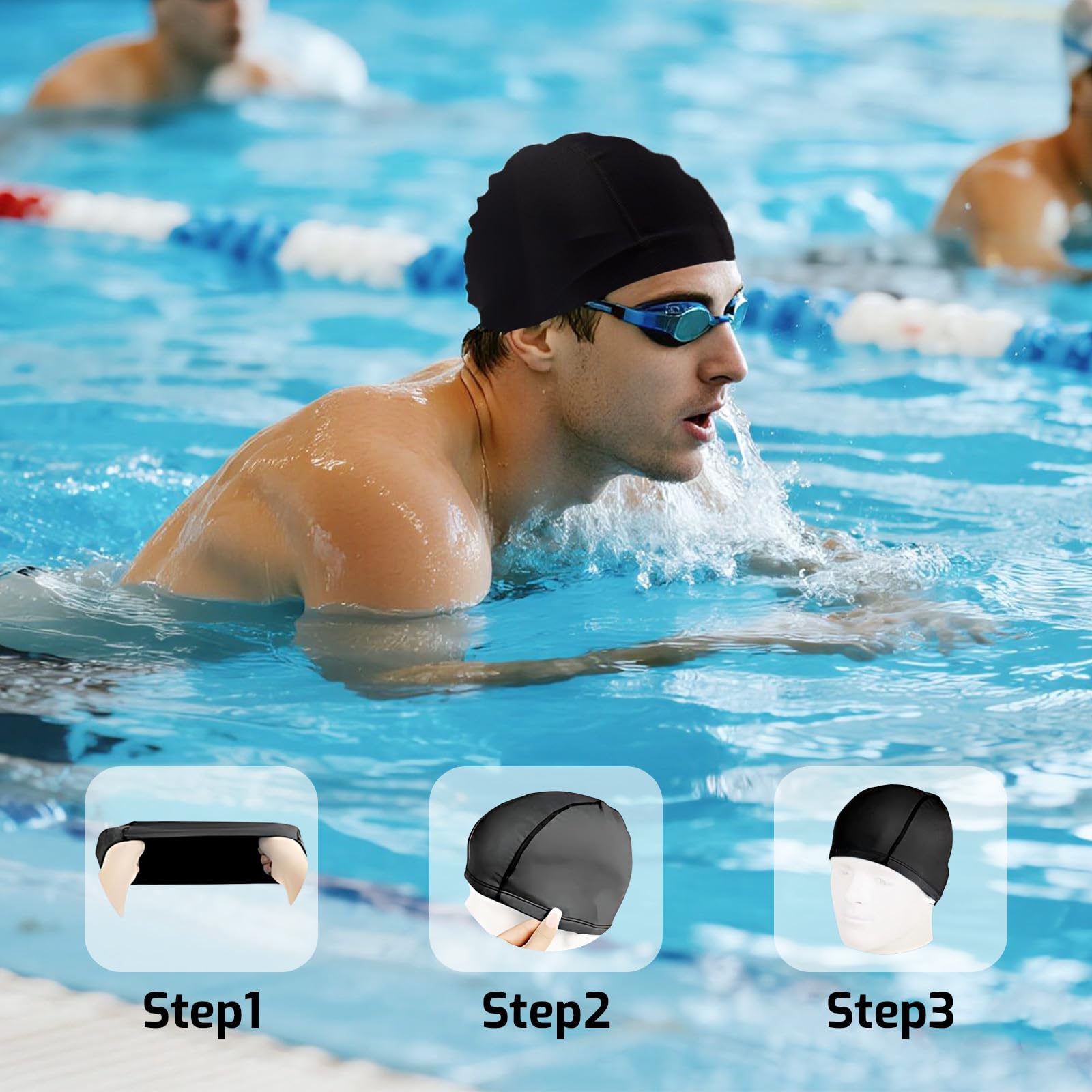 Bonnet de Bain Noir Homme & Femme – Bonnet Piscine en Tissu Souple | Bonnet de Bain Élastique | Swimming Cap pour Piscine & Eau Libre