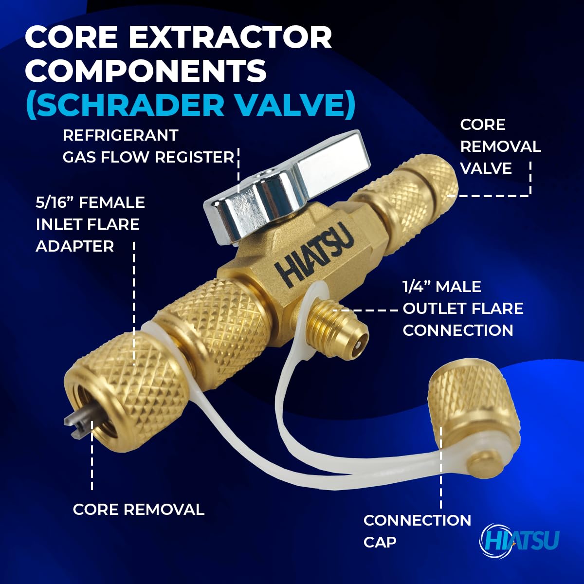 Schrader VCRH-1 Hiatsu 1/4 Zoll Kernentfernerventil mit 5/16 Zoll SAE-Adapterwerkzeug für verlustfreie Gasverlustfreie Kerninstallation und Ersatz in HVAC-Systemen R22 R32 R404A R407C R410A R600