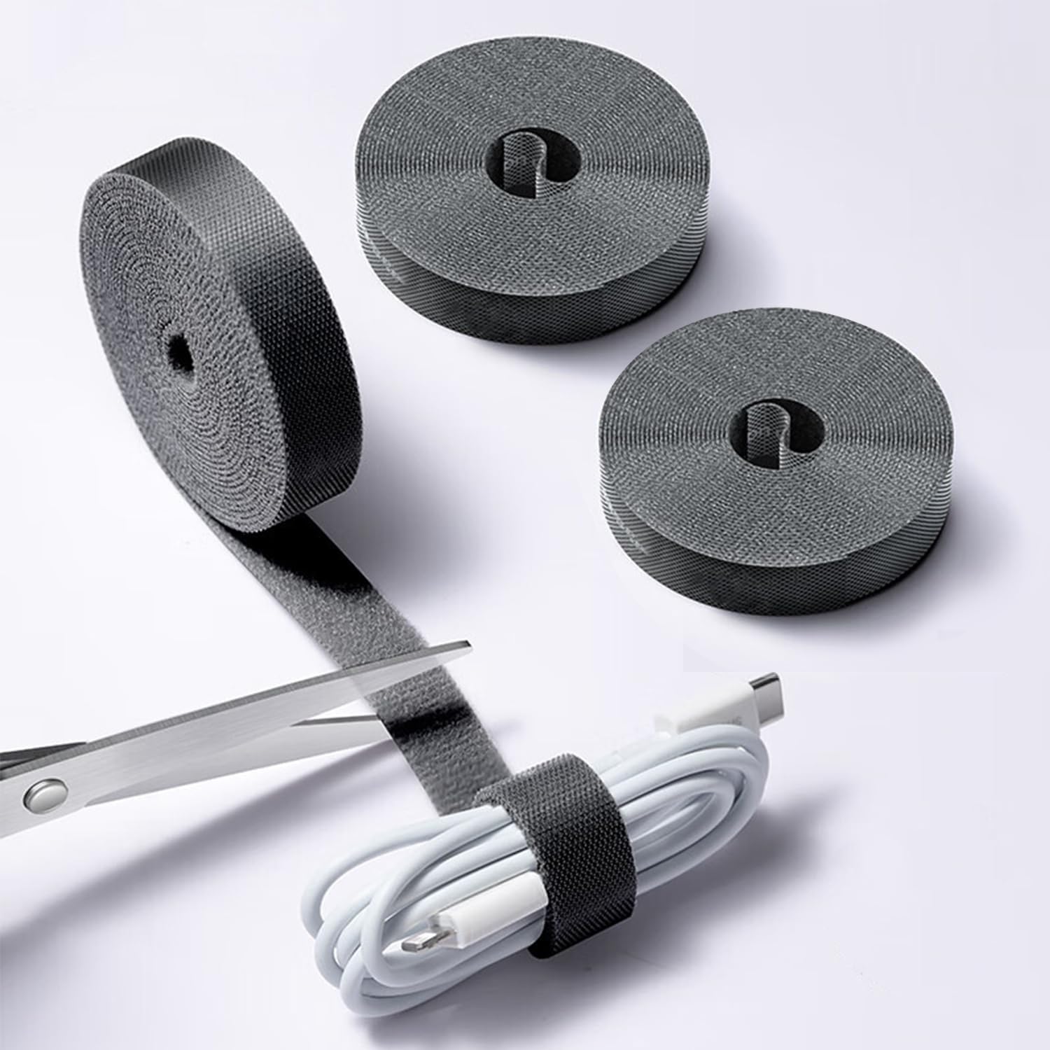 Reusable Cable Ties 3 Pcs 16.4-feet, Roll of Hook Loop Cords Management Adjustable Cable Organizer Wire Straps, Black