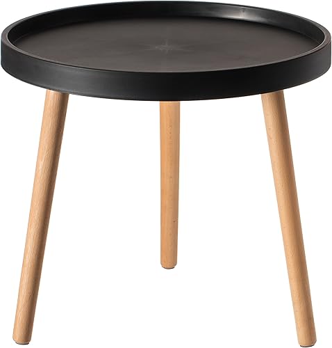 Miniatura 4 de Mesa auxiliar redonda de plástico moderna con patas de madera de haya, color negro