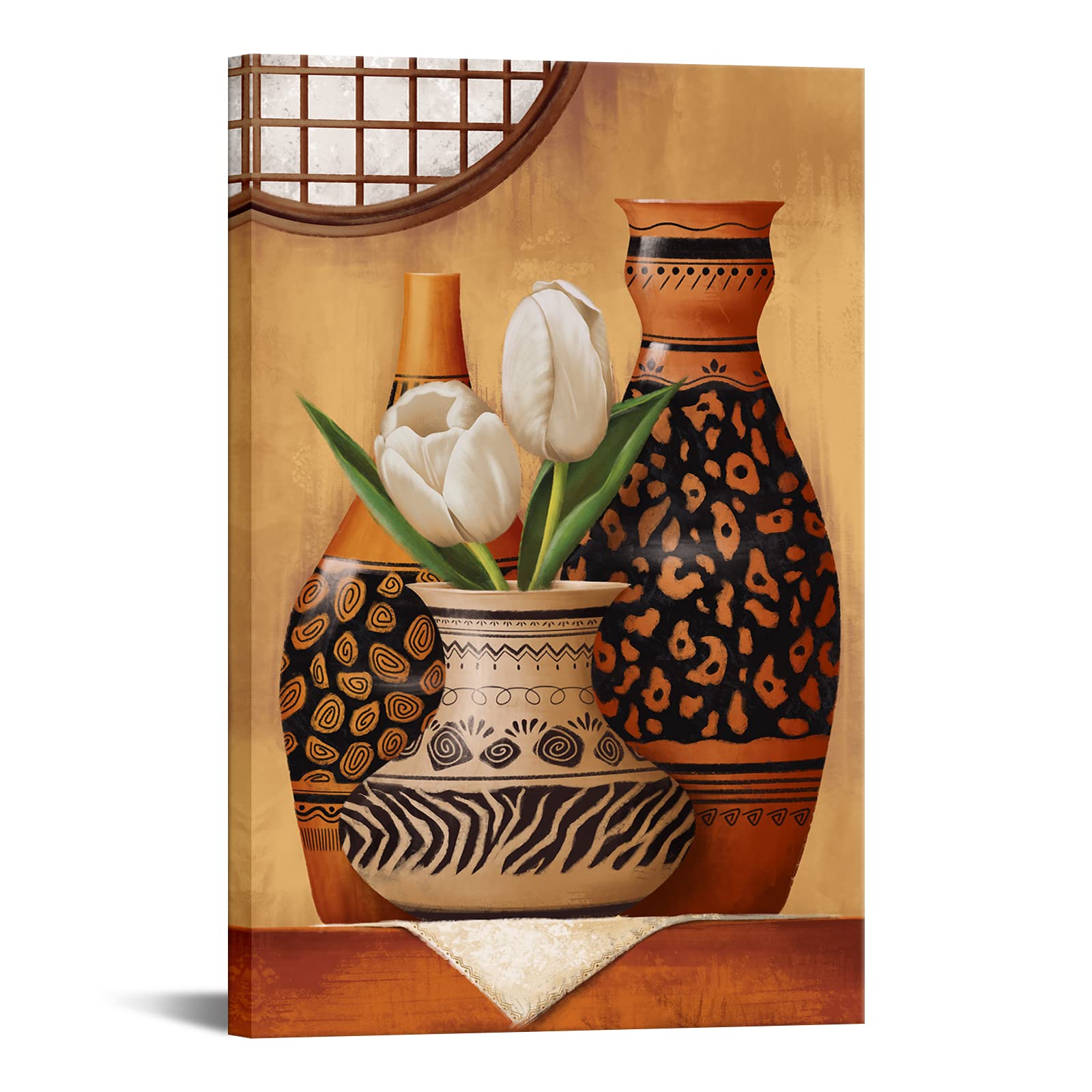 Conipit African Wall Art Vertical Painting Tribal Vase Picture Tulip Artwork Prints for Bedroom Living Room Kitchen FRAMED 24"x36"