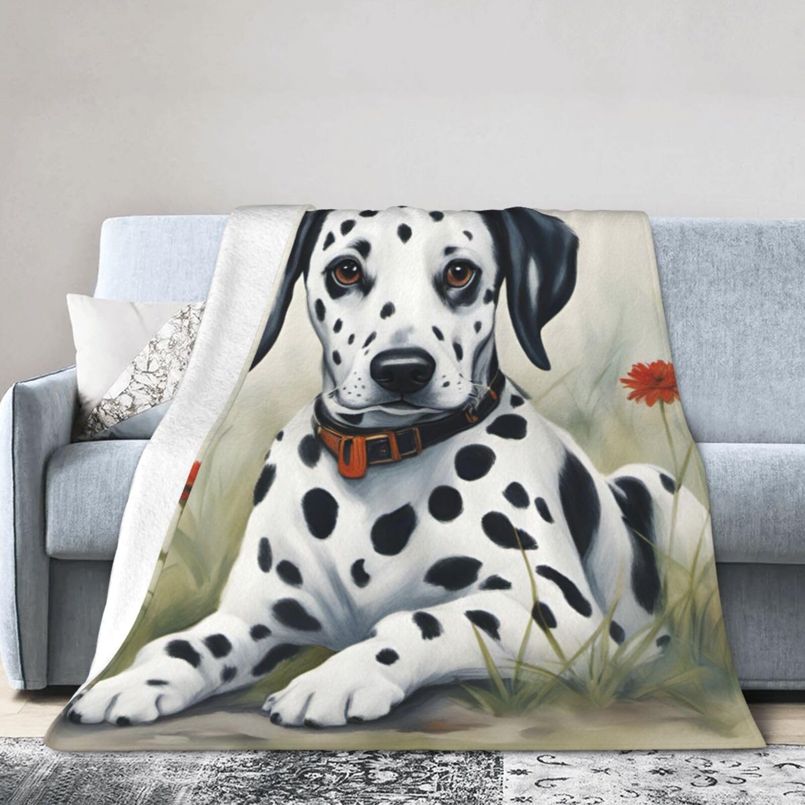 Unkhtt Black Dalmatian Print Ultra-Soft Flannel Blanket Anti-Pilling Micro Blankets Sofa Lightweight All Season