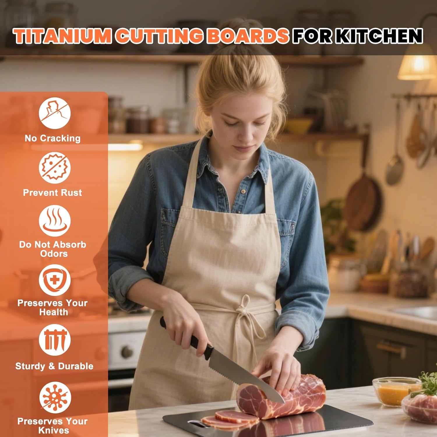 Titanium Cutting Board for Kitchen, 100% Pure Titanium Cutting Board, Double Sided Food-Grade Metal Chopping Board for Meat Vegetable Fruit, Dishwasher Safe, 18" x 12"