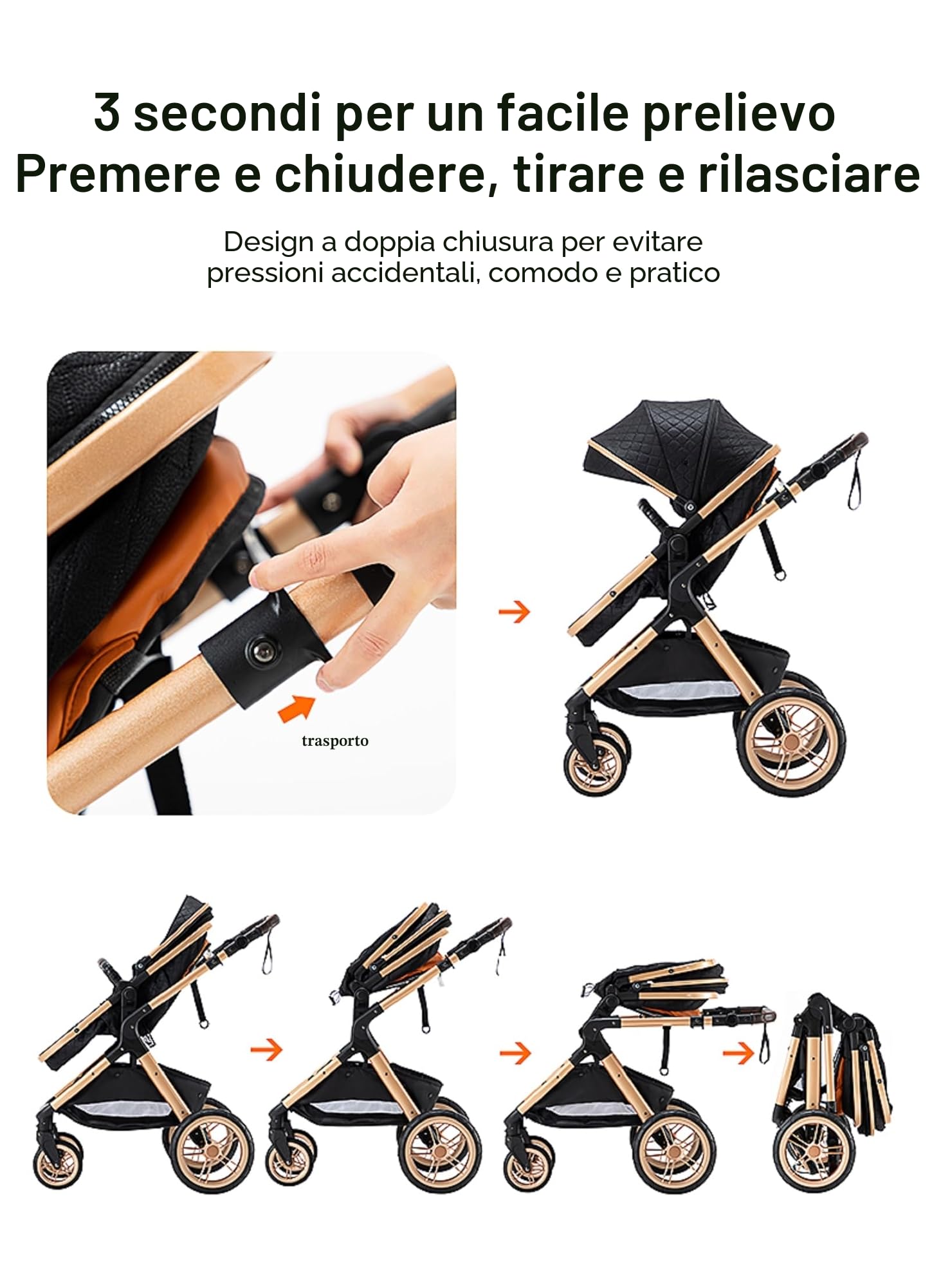 GLOKID Passeggino 3 pezzi, passeggino, passeggino 3 in 1, passeggino pieghevole, pneumatici in gomma, con accessori, Gondola, Adaptateurs, 25 kg，Rosa