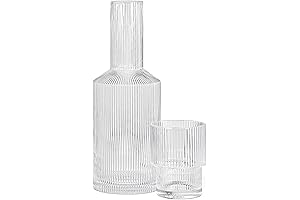 Clear Water Co. Textured Glass Bedside Water Serving Carafe with Tumbler