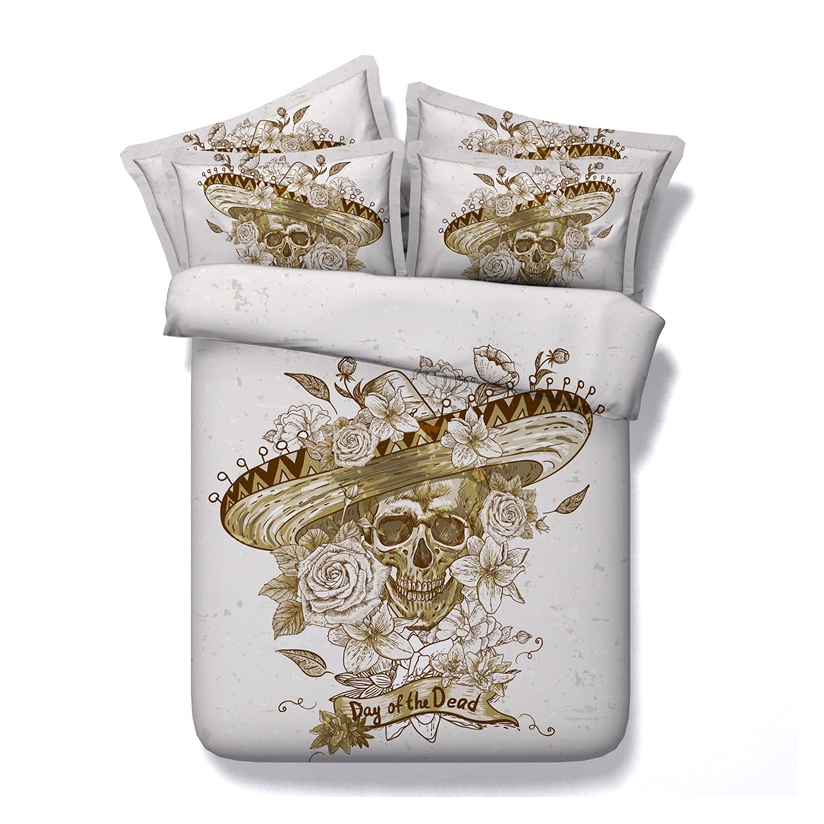Housse de couette 3D Sugar Skull king size avec fermeture éclair et taies d'oreiller confort