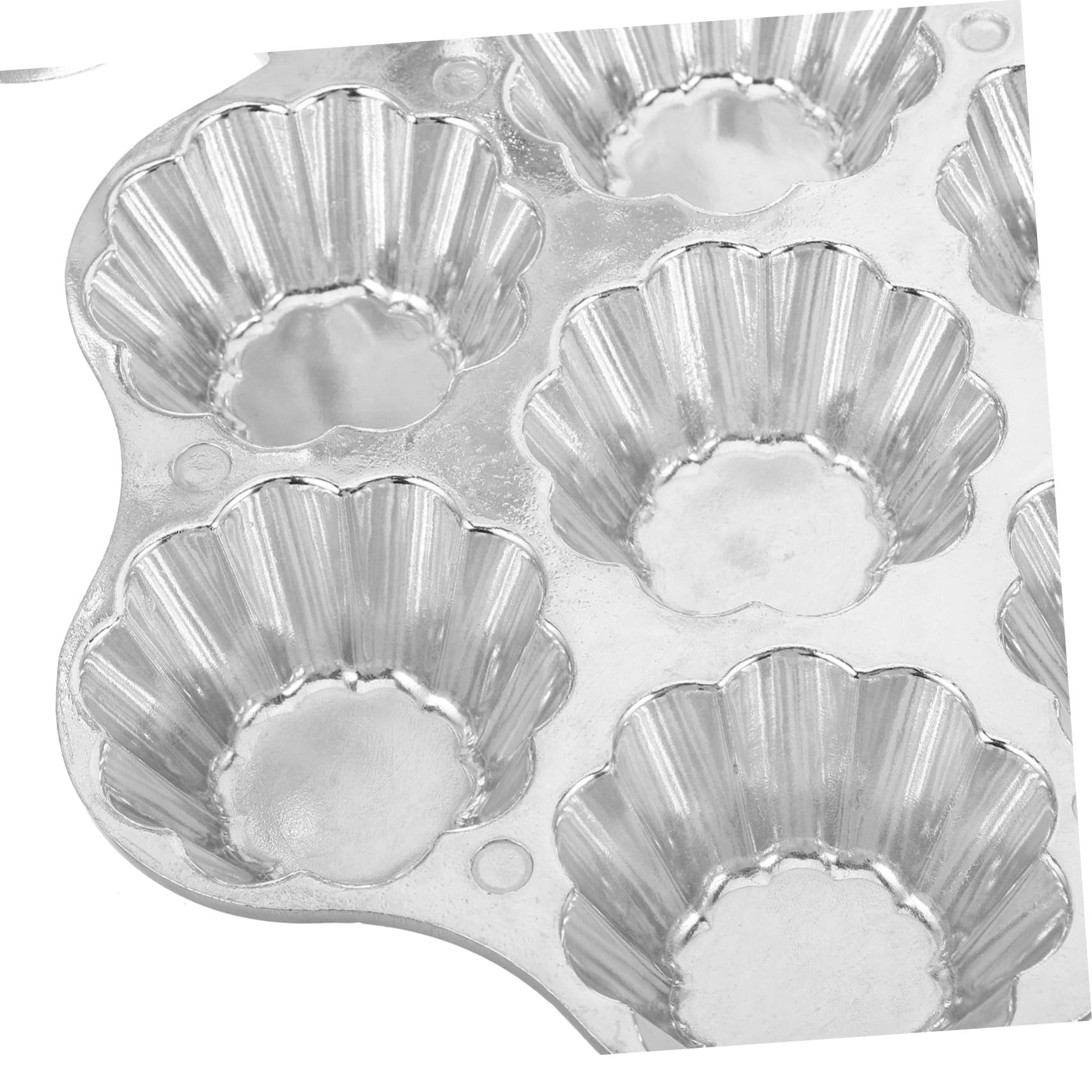 Amosfun Molde para Tartaletas de 7 Agujeros de Aluminio Plata con Asa | Base Plana, Calentamiento Uniforme, Reutilizable, Diseño de Flor Margarita, para Hornear en Fiestas