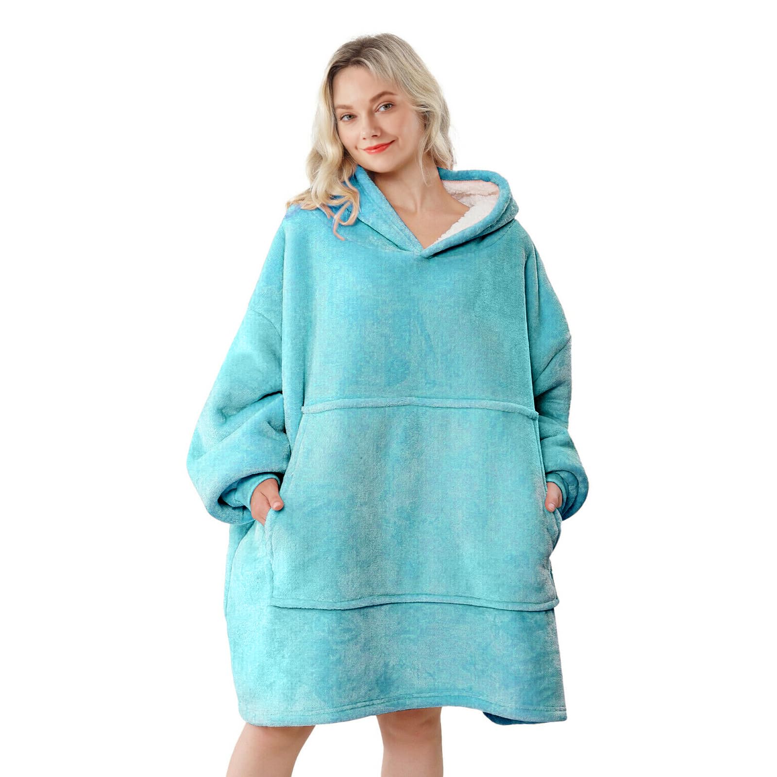 Amazon.com: Touchat Wearable Blanket Hoodie, Oversized Sherpa Blanket  Sweatshirt with Hood Pocket and Sleeves, Super Soft Warm Plush Hooded  Blanket for Adult Women Men, One Size Fits All (Teal) : Electronics