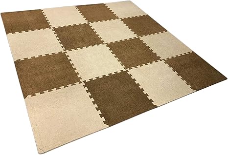 Amazon Omg カーペット風生地付きジョイントマット 45cm フチ付き ベージュ ブラウン 2畳用 16枚セット ラグ カーペット オンライン通販