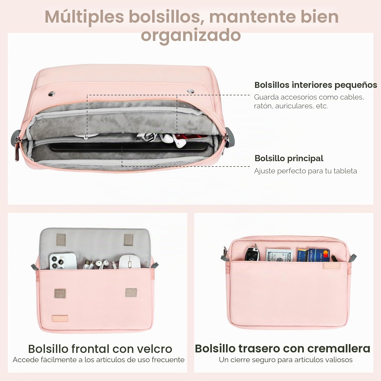 TiMOVO 9-11" Funda de Tableta con Bandolera para iPad 10ª Gen. 10.9", iPad 9ª/8ª/7ª Gen. 10.2", iPad Air 11/Air 5ª/4ª Gen. 10.9",Galaxy Tab A9+/A9 Plus 11", Rosa