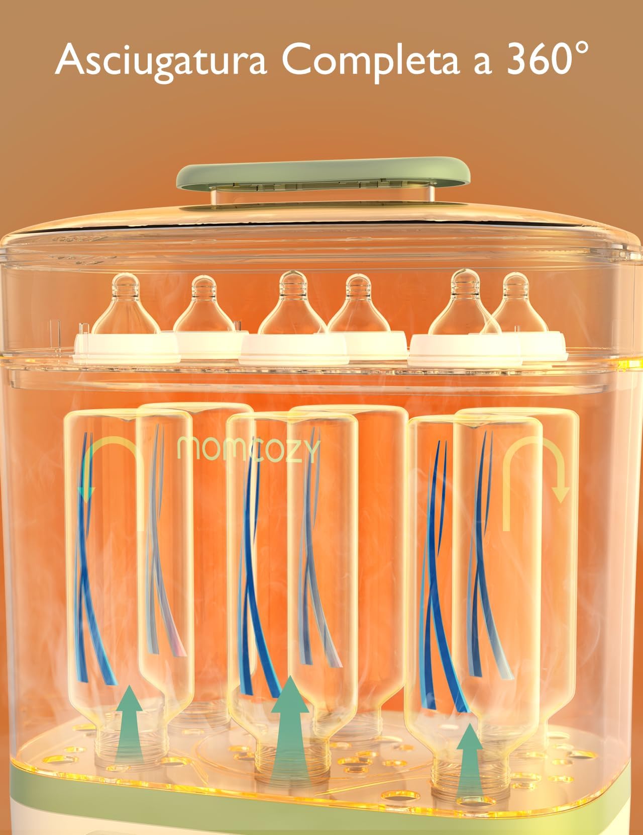 Momcozy Sterilizzatore Biberon Elettrico a Vapore 3-in-1 – Sterilizza, Asciuga e Riscalda, Elimina Molti Batteri Comuni In Vari Scenari d’Uso, Capacità 8 Biberon, Protezione Antigermi 24h