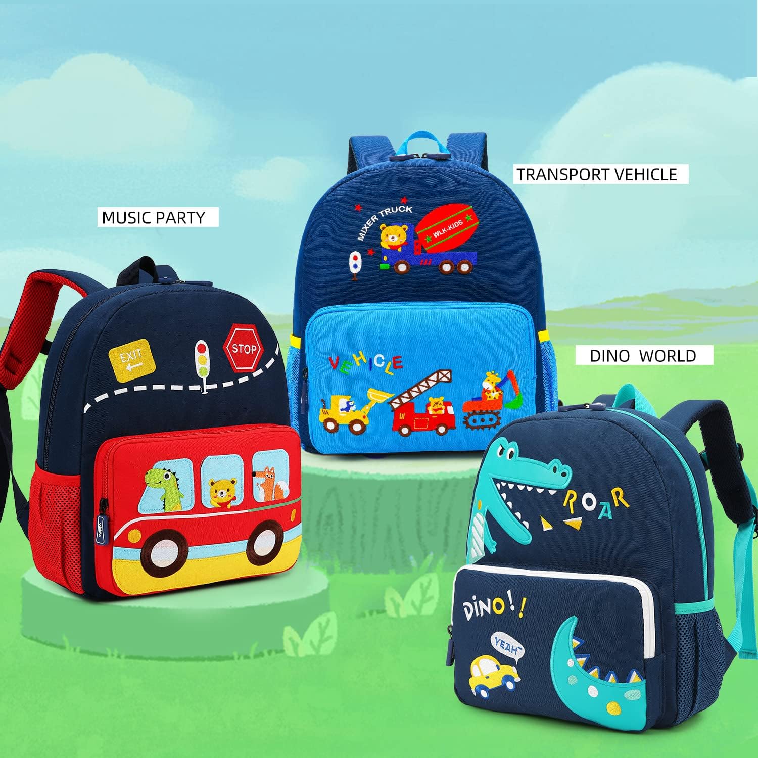 willikiva Car Dinosaur Kids Toddler Backpack for Boys and Girls Children Waterproof Preschool Bag(Blue Traffic Paradise) - Image 7