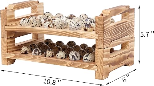 Miniatura 5 de Soporte apilable de madera para huevos de codorniz y paloma, bandeja organizadora de almacenamiento de codornices y palomas frescos, 48 ranuras,