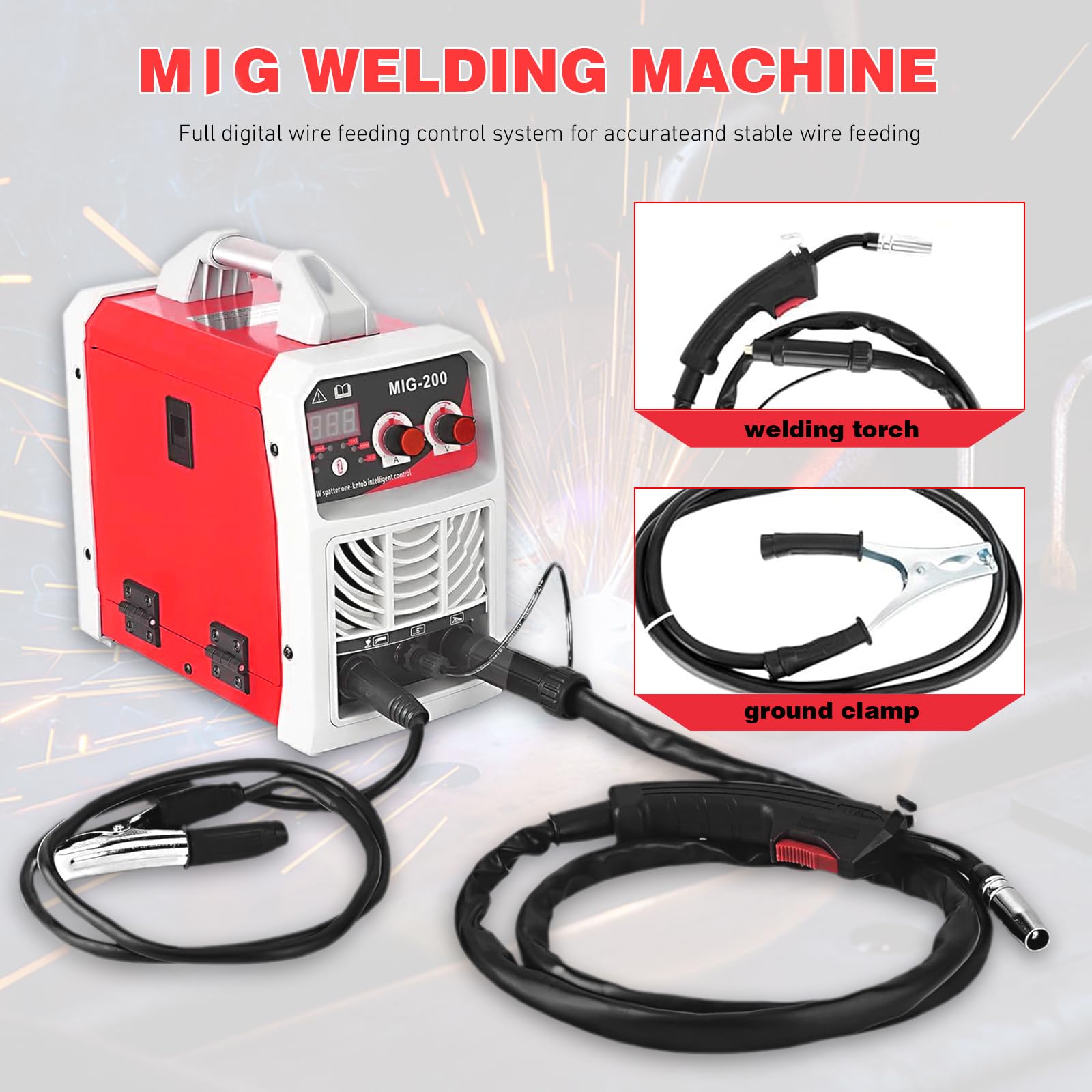 Soldador Inverter 3 en 1 MIG-200, Soldador de Hilo Sin Gas y con Gas, MMA y TIG, 200A IGBT, Pantalla Digital LED, Kit Completo para Bricolaje y Profesionales