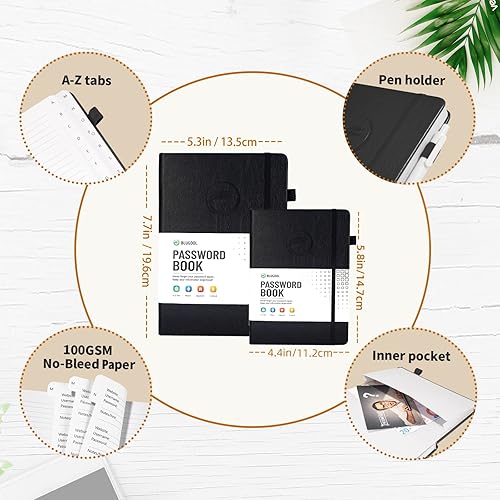Vista 72 de Libro de contraseñas con pestañas alfabéticas, protector de contraseñas de tapa dura, organizador de cuadernos de contraseñas para computadora