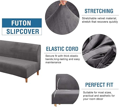 Vista 45 de H.VERSAILTEX - Funda de terciopelo real para futón sin brazos, funda protectora elástica para sofá cama, para protección de muebles, gruesa, suave