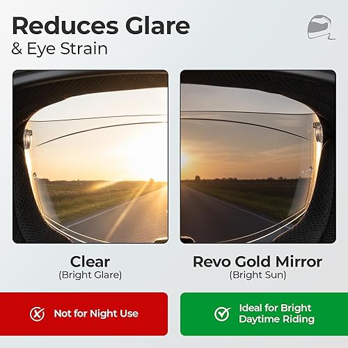 Miniatura 5 de The Helmet Shop HJ-31 Revo Gold - Visera para casco de motocicleta compatible con HJC i10 e i70  Escudo de repuesto listo para pinlock  Visera de