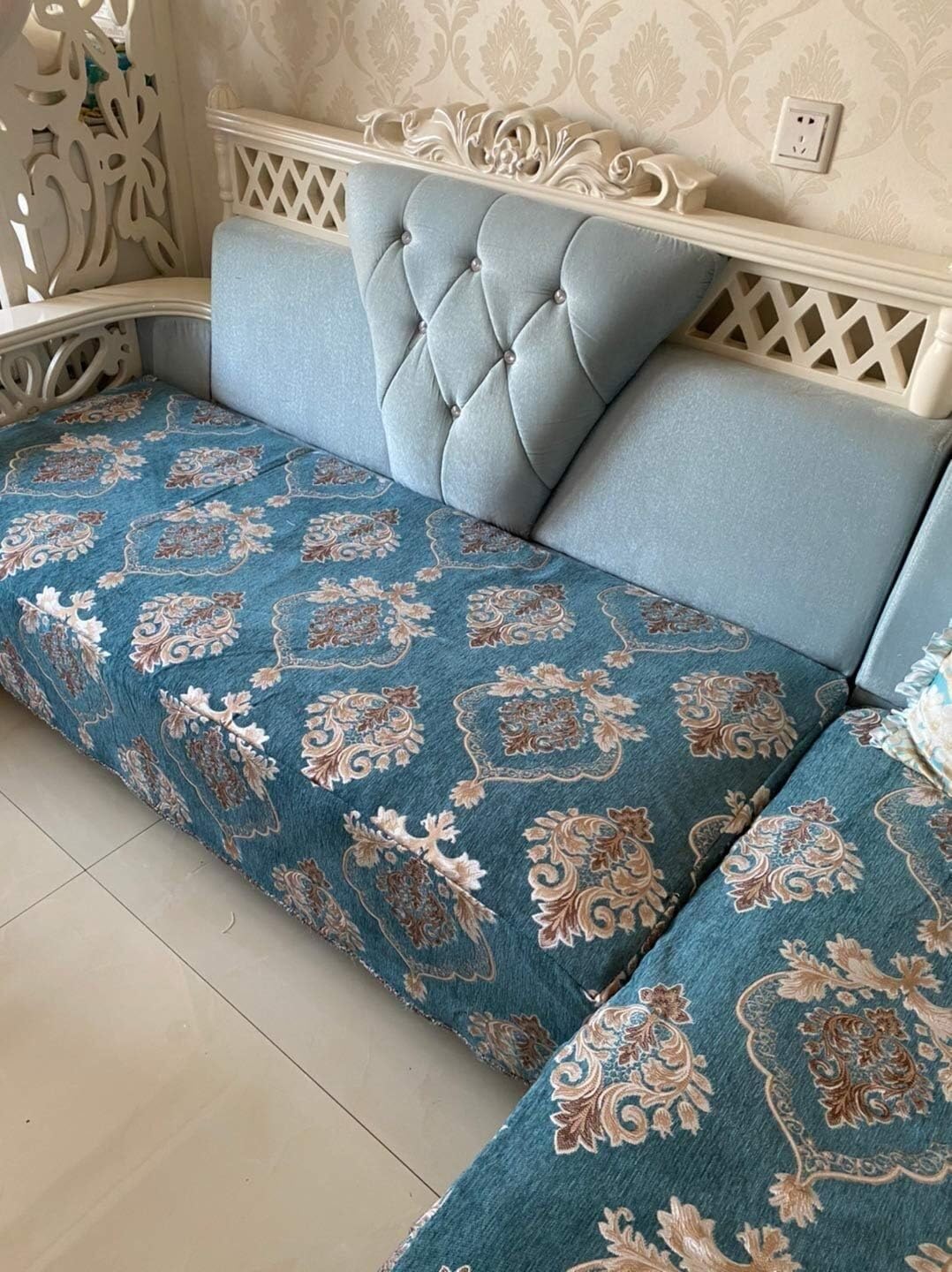 LNNW Tkaniny Tkanina aksamitna szenilowa Niebieski kwiatowy wzór 280x100cm tapicerska na sofę, pokrycie siedzenia krzesła dla sukienki, sztuki i rzemiosła, szycia