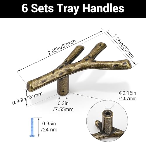 Miniatura 2 de Gartful Manijas de bandeja para molde de resina, paquete de 6 tiradores de metal en forma de ramas, accesorios con juego de tornillos para molde de