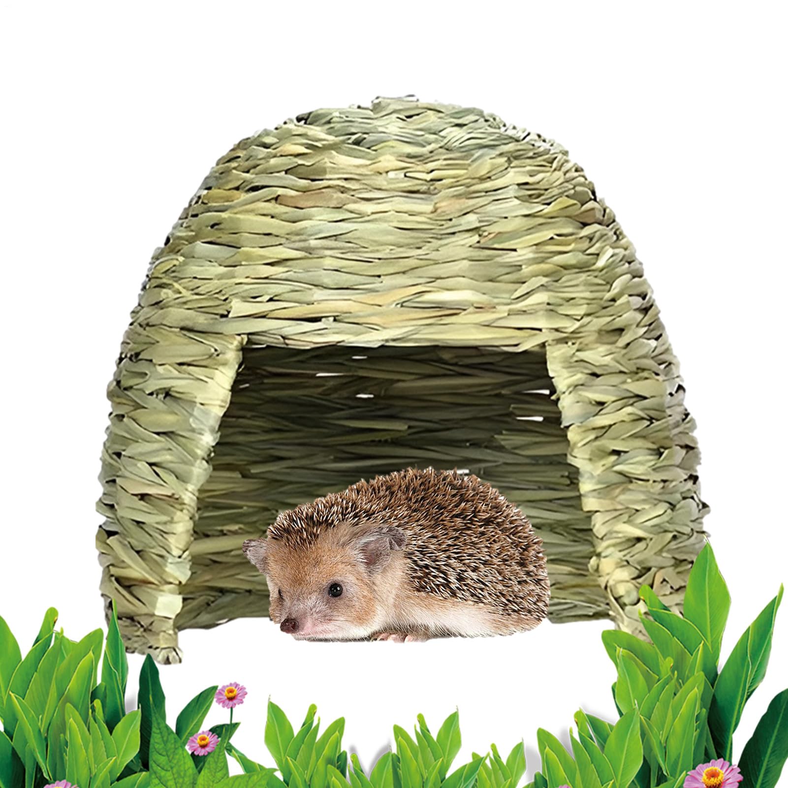 yakermur Straw House for Rabbits - Hand-Woven Grass Small Pets | Small Animal Playbed Openings Playhouse Guinea Pig Chinchilla, Ferret