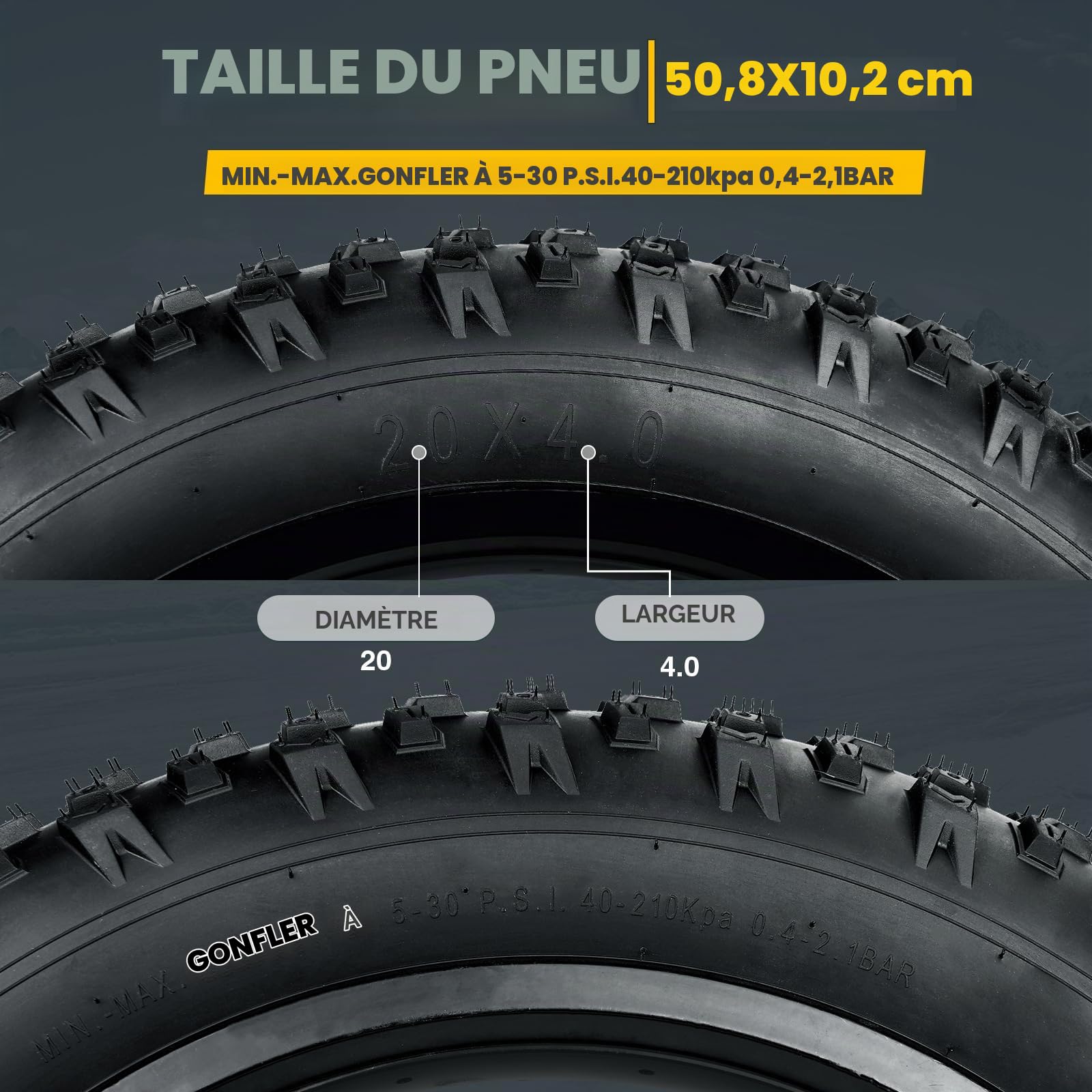 WEEROCK Pneus de vélo électrique Fat 20/26 x 4.0 - Pneus résistants aux crevaisons - Pliable - Pour vélo électrique/vélo de neige/VTT avec chambre à air