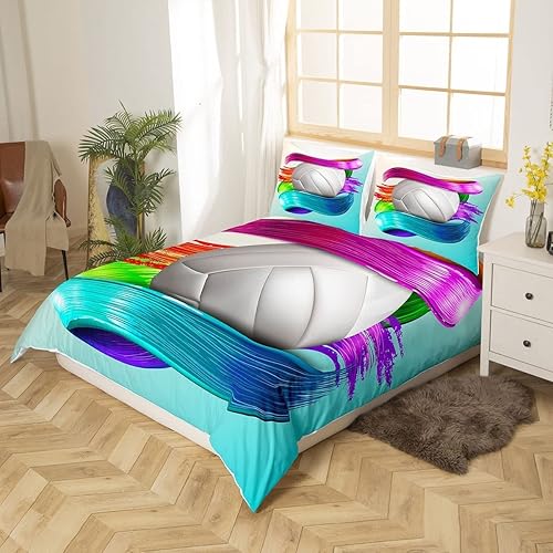 Miniatura 2 de Erosebridal Juego de ropa de cama de voleibol tamaño individual, funda de edredón con temática de voleibol, funda de edredón para niños,