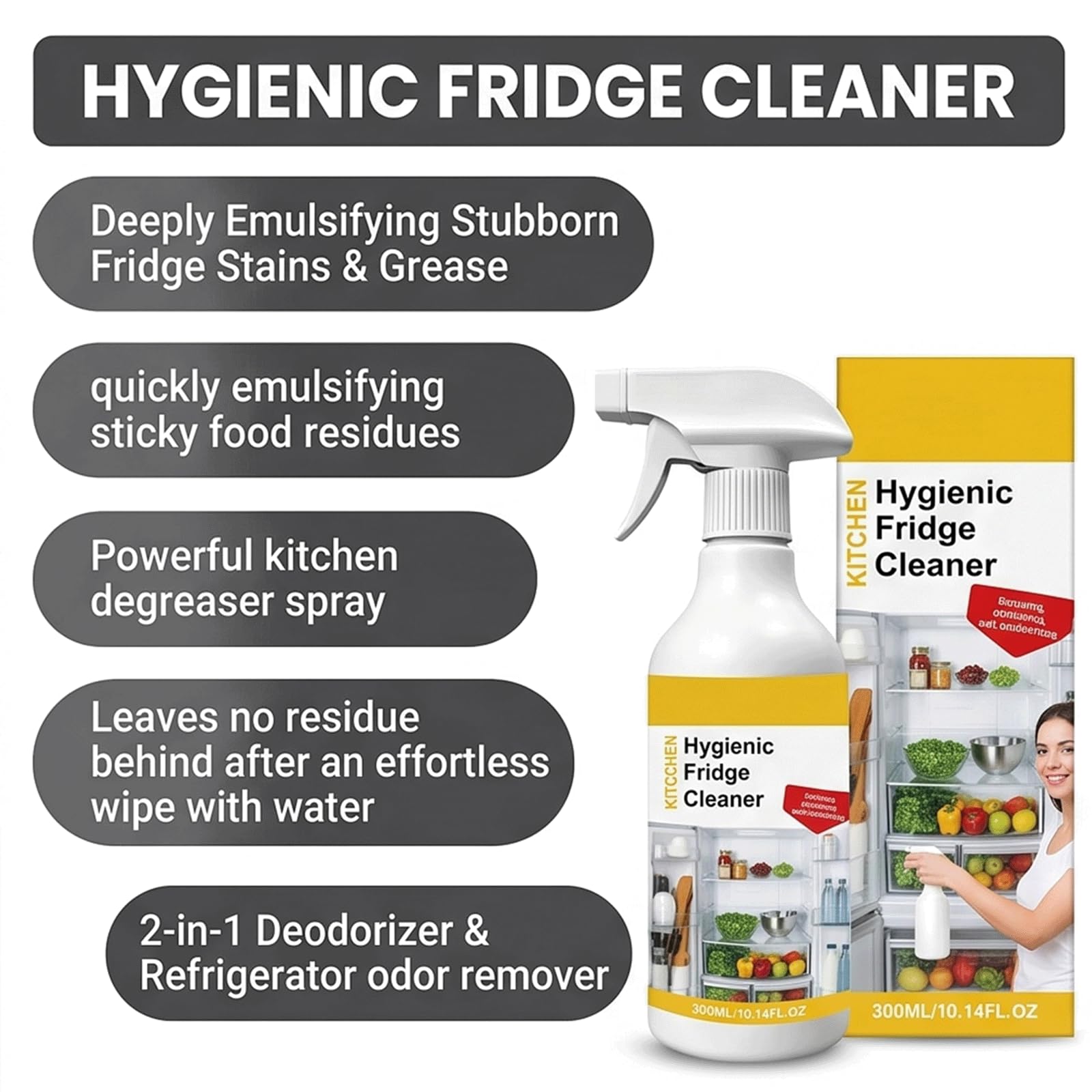 Limpiador de frigorífico en aerosol con aroma fresco de limón y limpiador de frigorífico en el interior,cocina con olor a frigorífico Nettoyant Brume,seguro para sellos y estantes de vidrio (5 piezas)