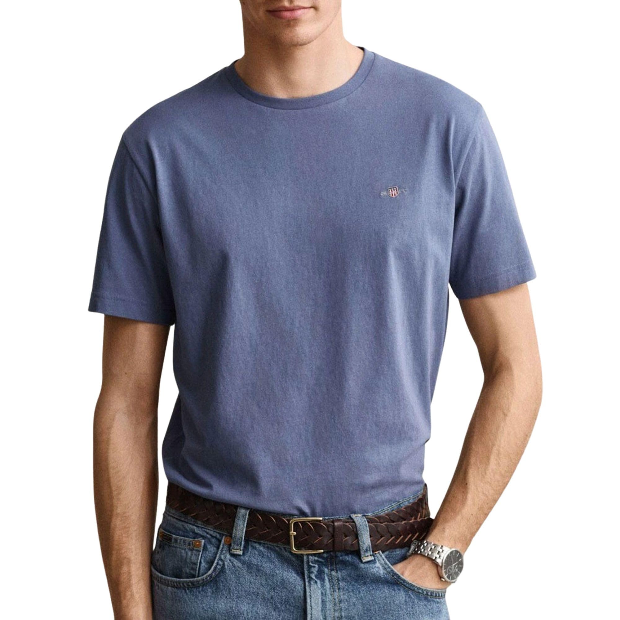 Gant Men's Blue Reg Fit Shield T-Shirt Horizon - Size 40