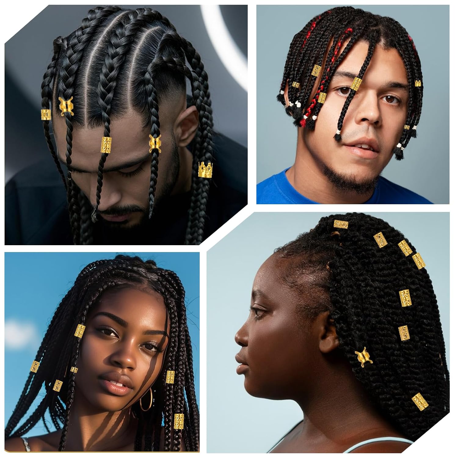 TIESOME 120Pcs Gold Hair Jewelry for Braids Accessories Loc Jewelry for Hair Dreadlocks Adjustable Hair Rings Hair Cuff Hair Charms Braid Jewelry Hair Beads Decorations for Men Women