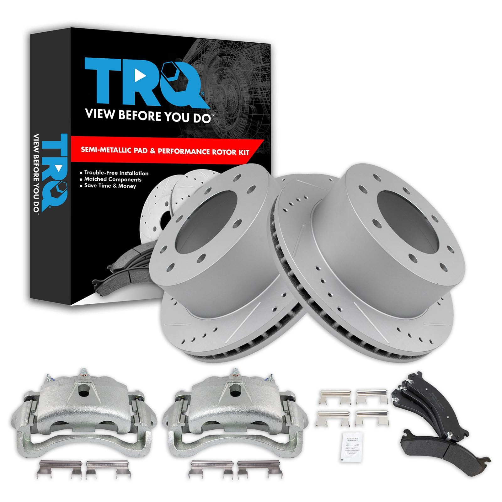 TRQ Performance Rear Brake Pad &amp; Rotor Kit Compatible with 2001-2010 Chevrolet 2001-2010 GMC