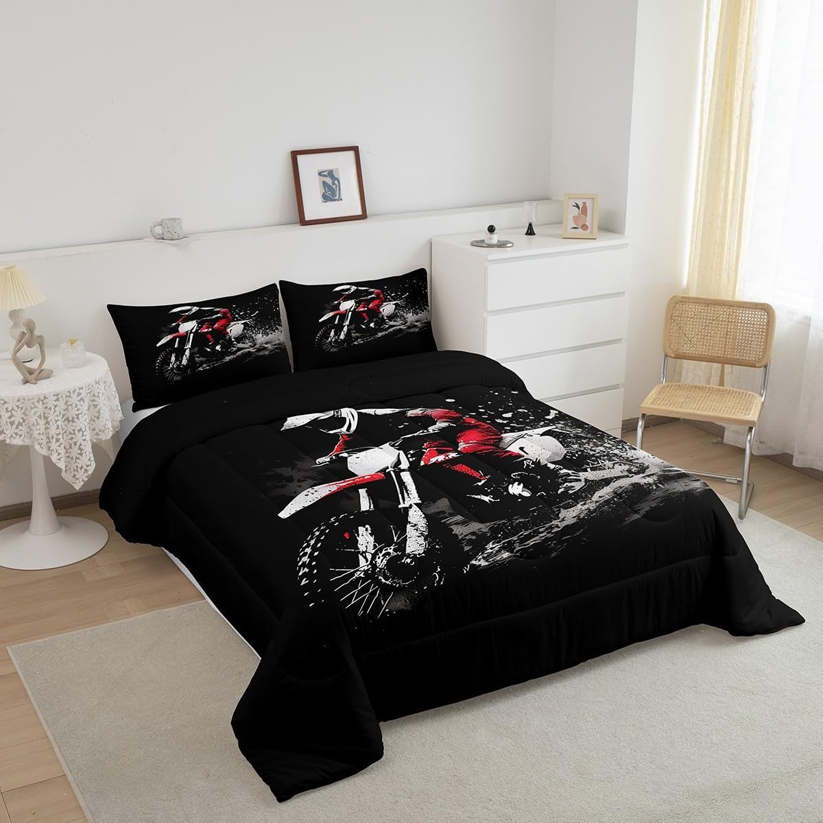 Feelyou Dirt Bike Comforter Set Queen Size Racing Themed Dirt Bike Bedding Set Ultra Soft Motocross Comforter for Kids Boys Girls Racing Motocross Bedding Room Decor Motorbike Quilt Set