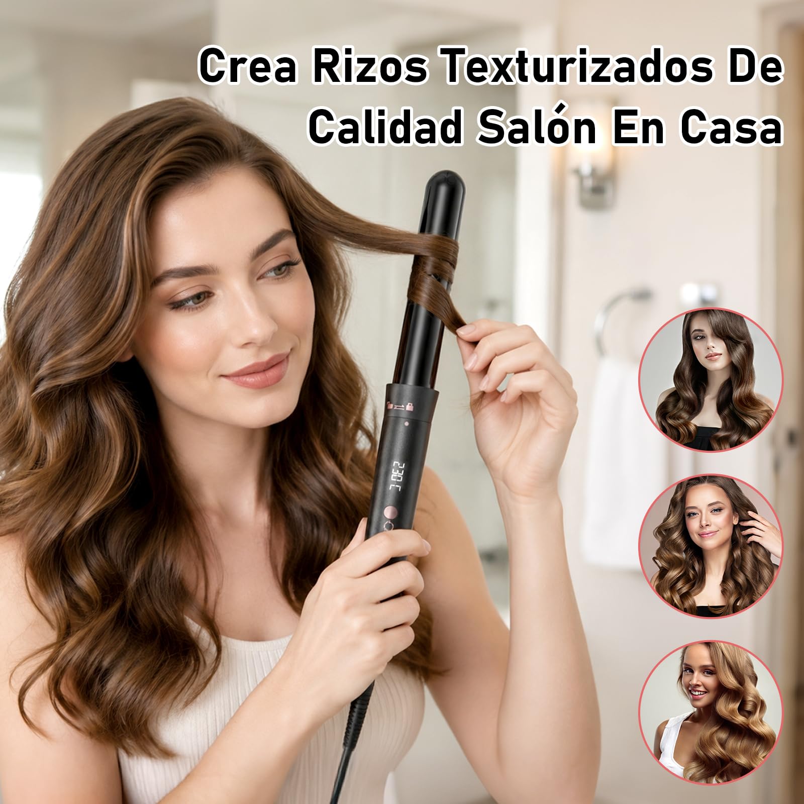 Rizador de Pelo 5 en 1 con 5 Accesorios Intercambiables, Rizador Pelo Ondas, Plancha Ondas de Cerámica, Temperatura Ajustable, Calentamiento Rápido, Rizador Tres Barriles para Rizos y Ondas
