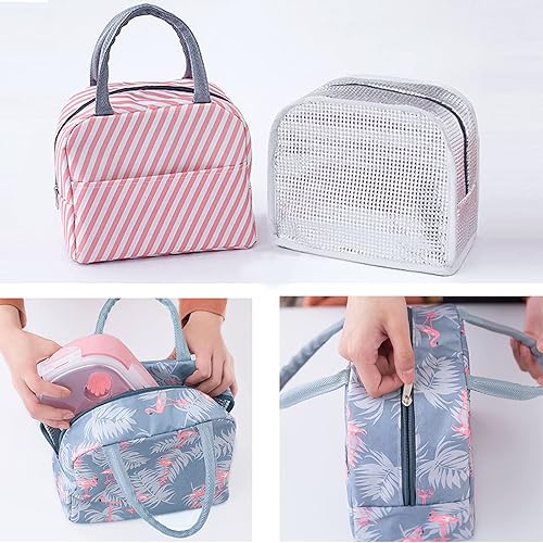 Miniatura 2 de INVODA 4 bolsas de almuerzo reutilizables y portátiles, aisladas, bolsa de picnic y organizador térmico para el almuerzo de trabajo (4 patrones)