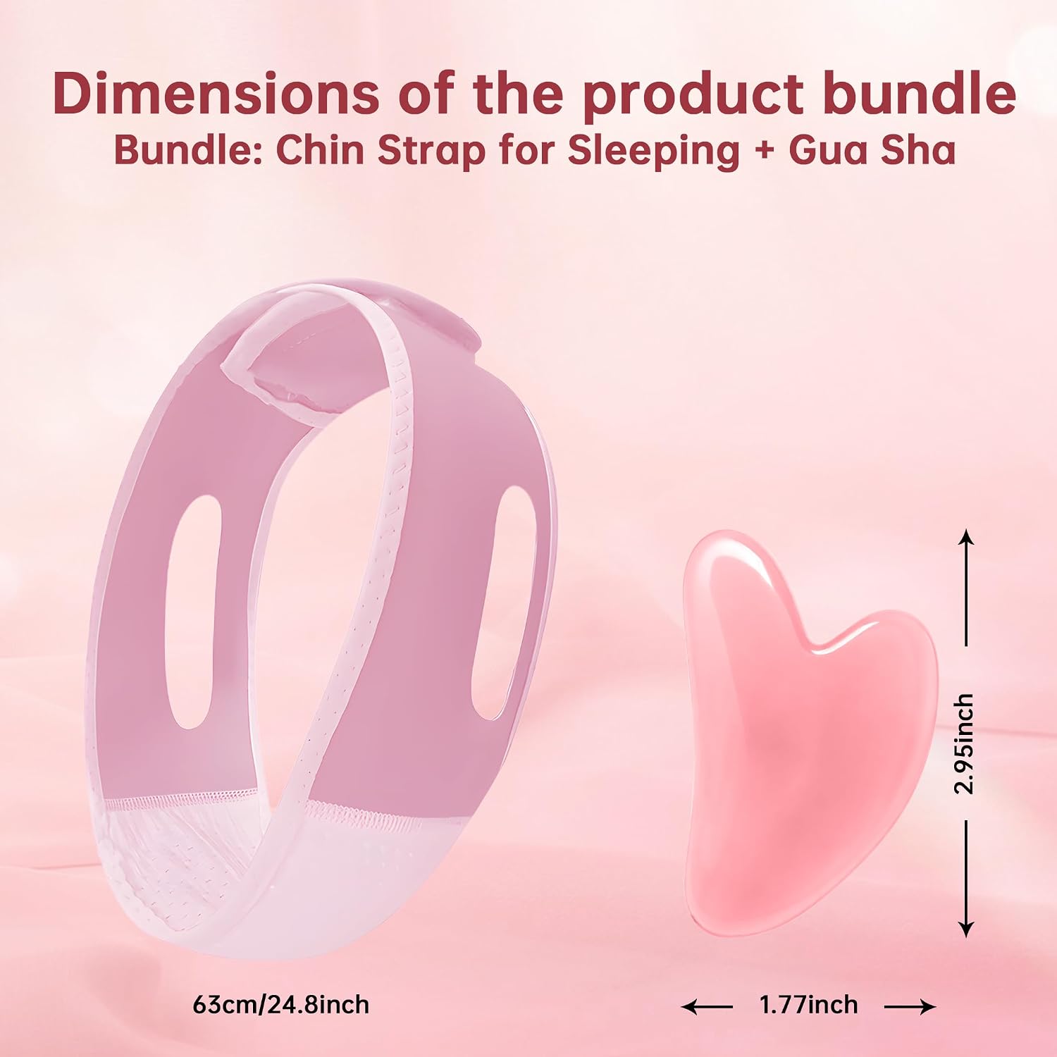 1PC chin strap for sleeping Reusable V Line Lifting Mask with Chin Strap+1PC Gua Sha Facial Tools Face Lift Prevent Sagging, Jaw Exerciser (pink-A,M) (pink-A)