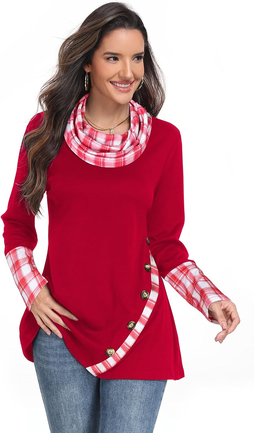 Miusey Long Sleeve Tunic Tops for Leggings Cowl Neck Sweatshirt with Asymmetric Hem Lightweight Pullover Sweaters - Image 2