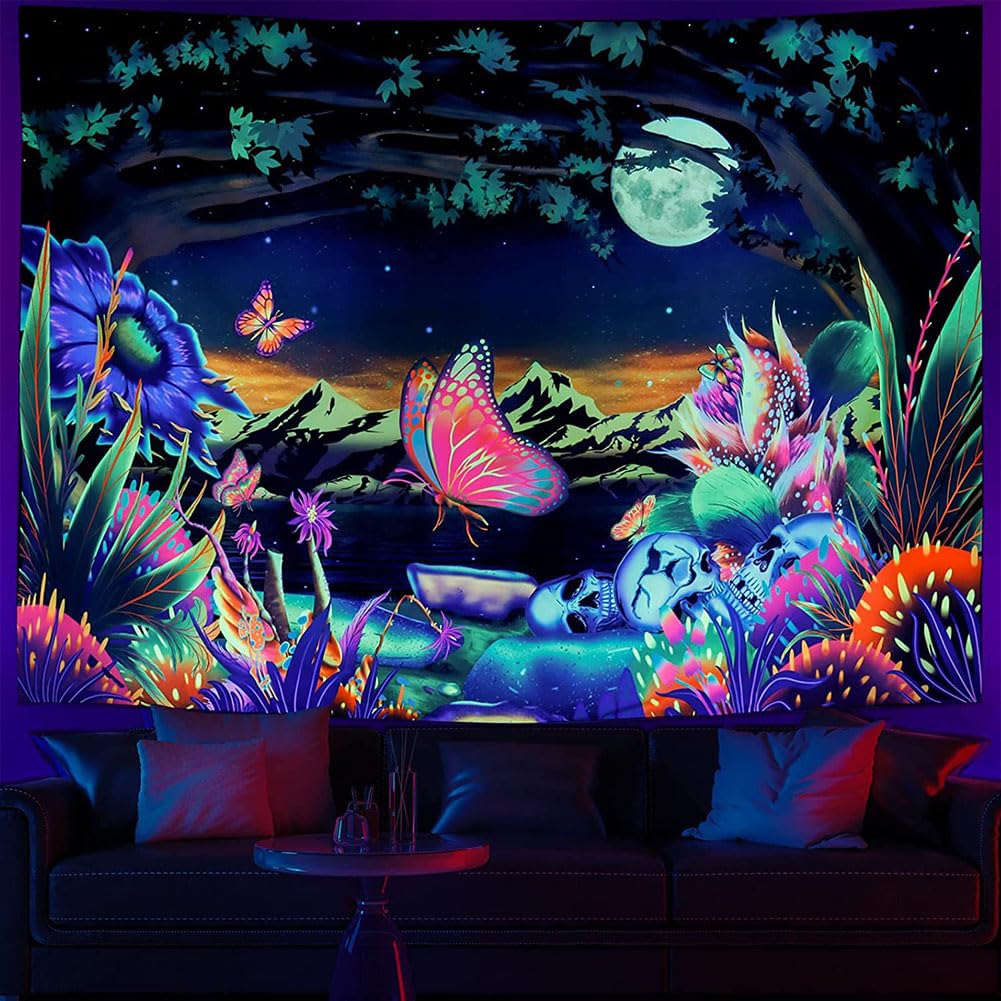 G-LIKE UV Reactive Trippy Neon Tapestries Glow Under UV Light Trippy Wall Haning Tapestry for Bedroom Party Beach Living Room — image 1