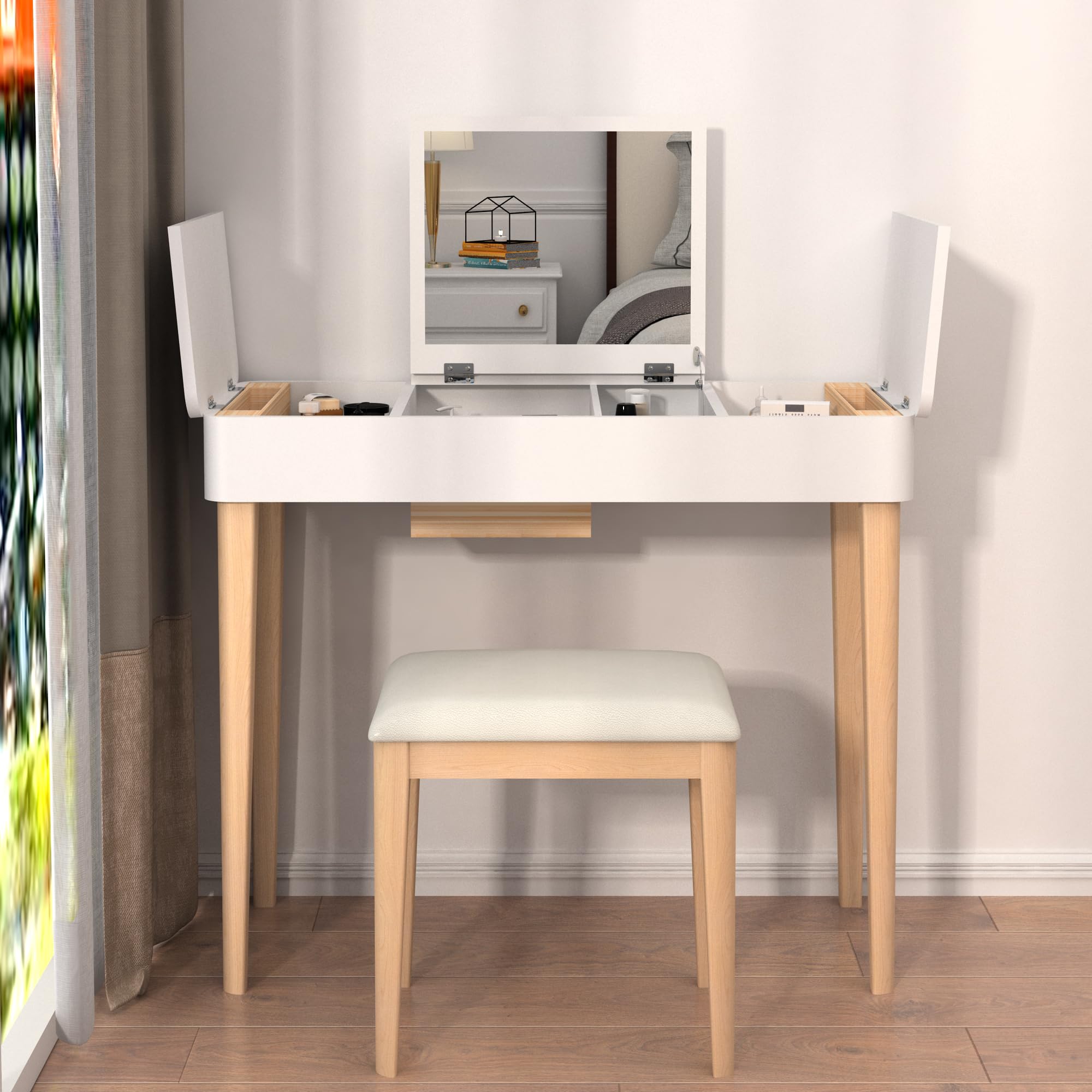 Amazon.com: CuisinSmart Vanity Table with Flip Top Mirror, Wooden
