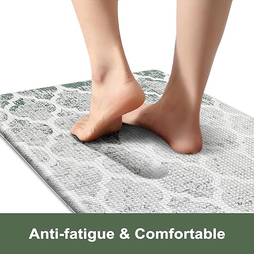 Miniatura 3 de KIMODE Juego de 2 tapetes de cocina antifatiga, color verde marroquí, tapetes de cocina para piso acolchado antideslizante, tapete de espuma cómoda