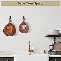 Vista 6 de 6 cestas de frutas colgantes de pared para cocina, cesta colgante bohemia con 12 ganchos fuertes, almacenamiento de cocina, verduras, frutas, papas