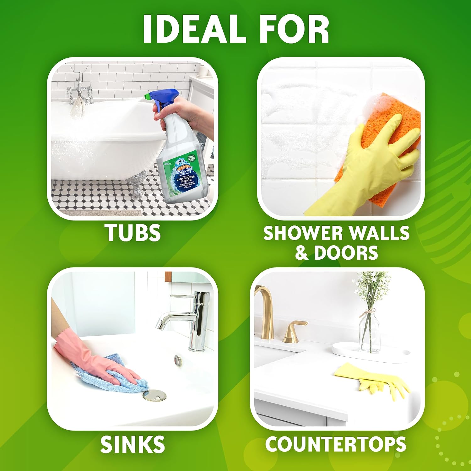 Scrubbing Bubbles Daily Shower and Cleaner Spray, Removes Mildew, Mold, and Soap Scum on Showers, Bathroom Floors & Tiles, Rainshower Scent, 32oz image 4
