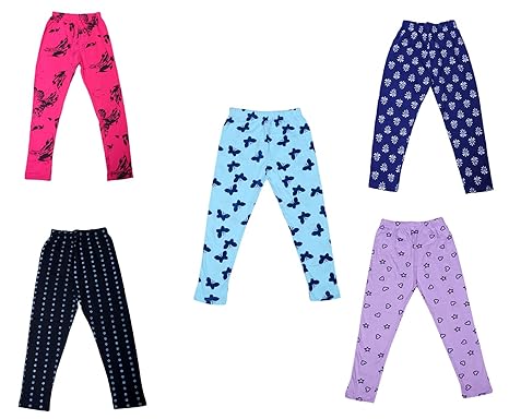 Indiweaves Girls Cotton Printed Leggings (Pack of 5)