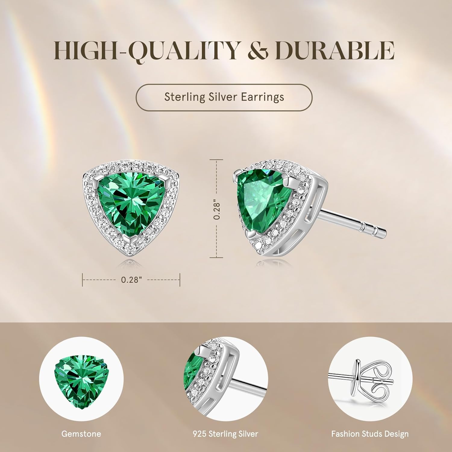 Leroy Triangle 14K White Gold Plated 925 Sterling Silver Stud Earrings for Women, Elegant Geometric Design, Symbol Balance of Love