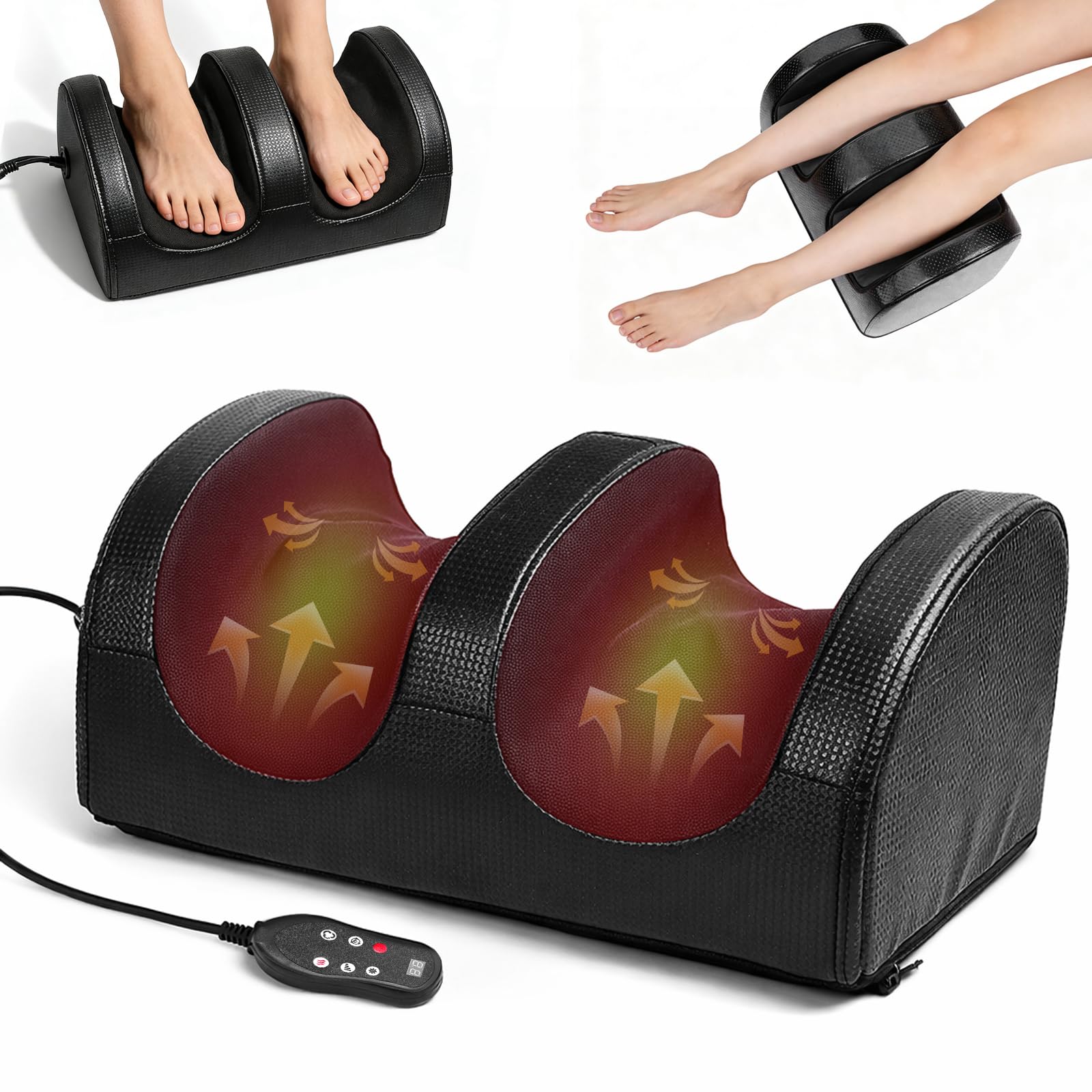 Fußmassagegerät mit Heizfunktion, Fuß- und Wadenmassagegerät mit Massageroller, entspannt Beinmuskeln, Tiefengewebemassagegerät, offenes Design für atmungsaktiv & sauber, Fernbedienung, für Zuhause