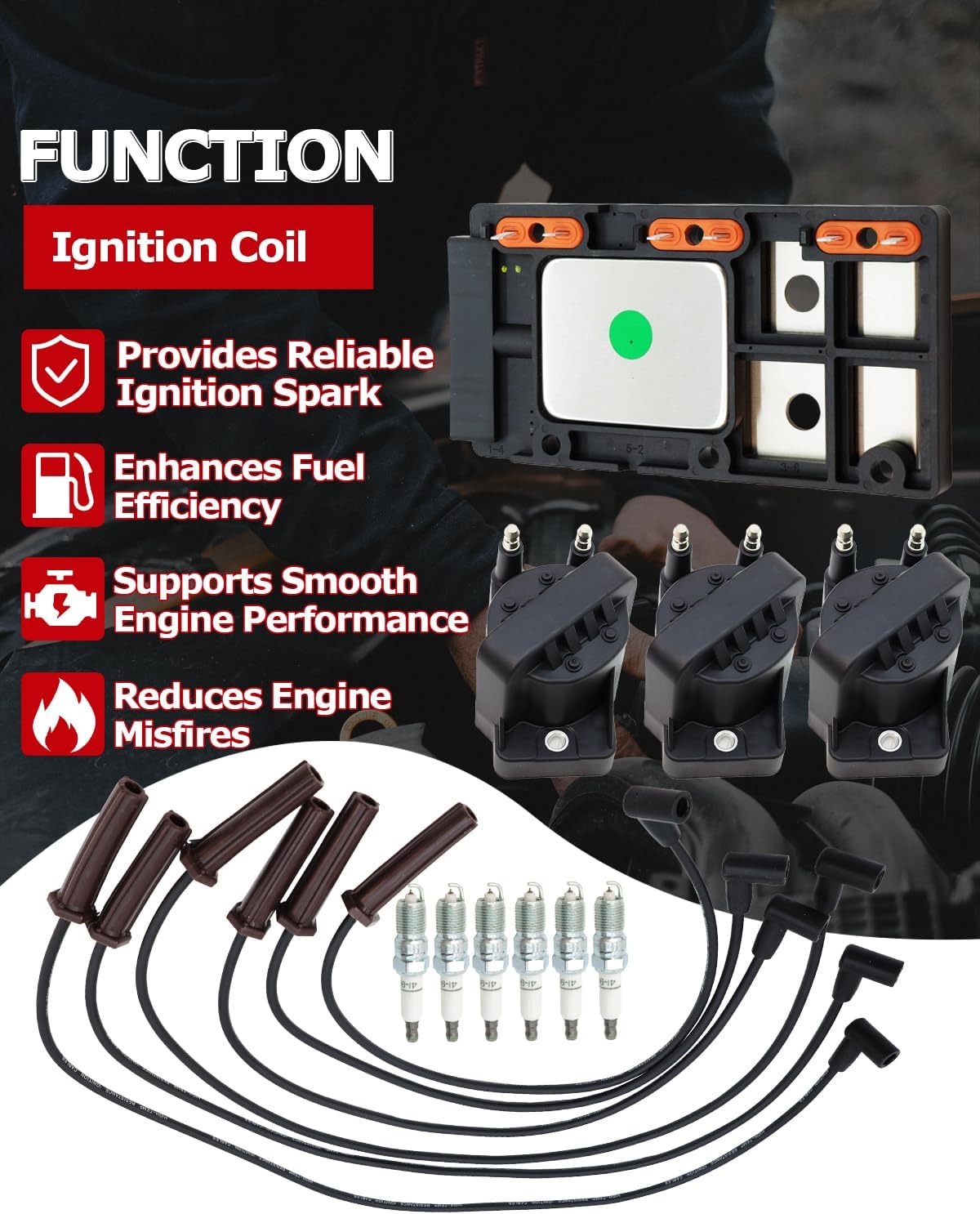 1ST 3PCS Ignition Coils 10467067 + 10469470 for Buick, for Chevrolet, for Oldsmobile, for Pontiac 1987-2005, 6 Wires, 6 Spark, Ignition Control Module Replaces OE: 0468391 + 10475225