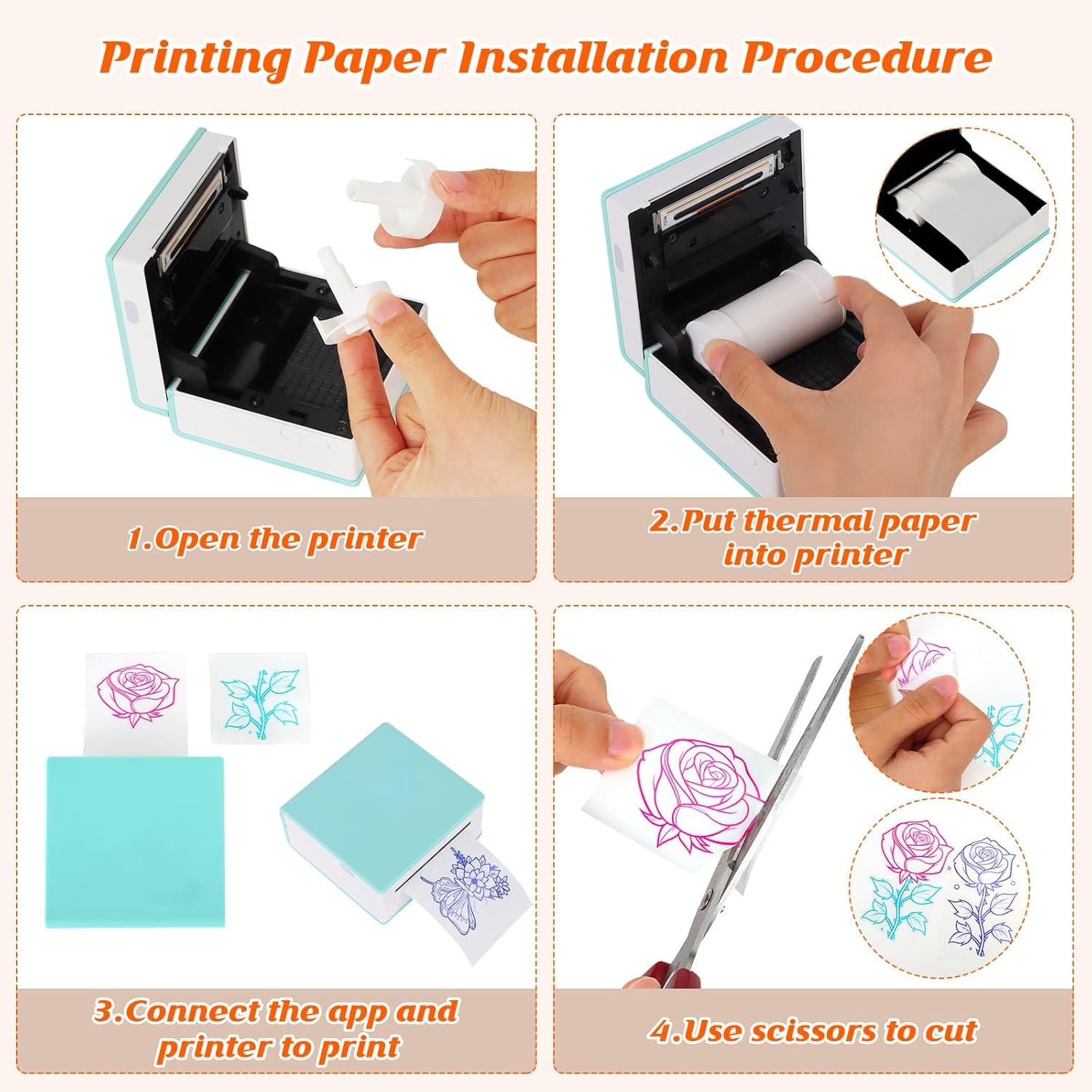 HuiJuKeJi Color Text Transparent Sticker Paper, Mini Printer Paper for Phomemo T02/M02/M02S/M02X/M02Pro, 53x28mm Clear Custom Self-Adhesive Thermal Printer Paper, Print Blue/Pink/Green, 3 Rolls - Image 5