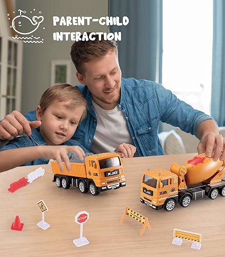 Miniatura 6 de YOOBITION Camiones de juguete para niños de 3 a 5 años, vehículos de construcción, juego de camión volquete, mezclador de cemento y accesorios,