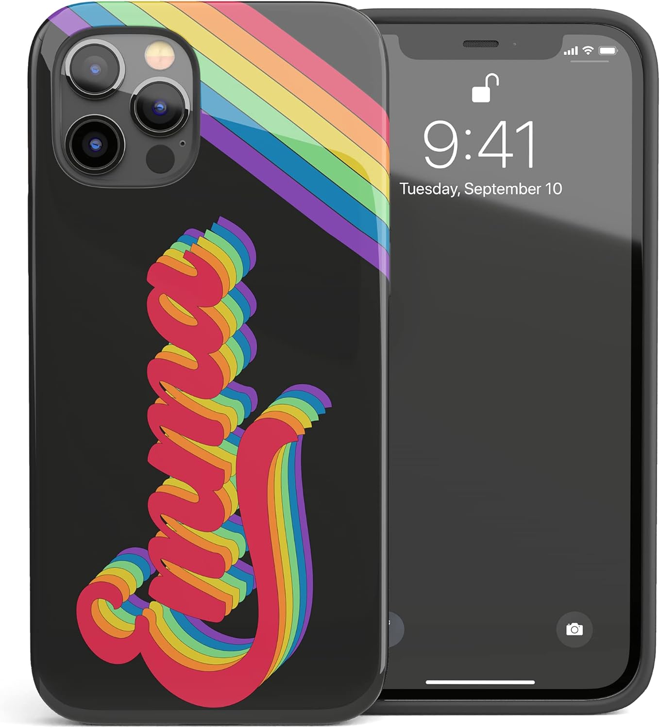 Retro Custom LGBTQ Pride Rainbow Name Phone Case Personalized Case, Compatible with iPhone 17 Air, 16 Pro Max, 15 Plus, 14, 13 Mini, 12, 11, X/XS Max, XR, 7/8